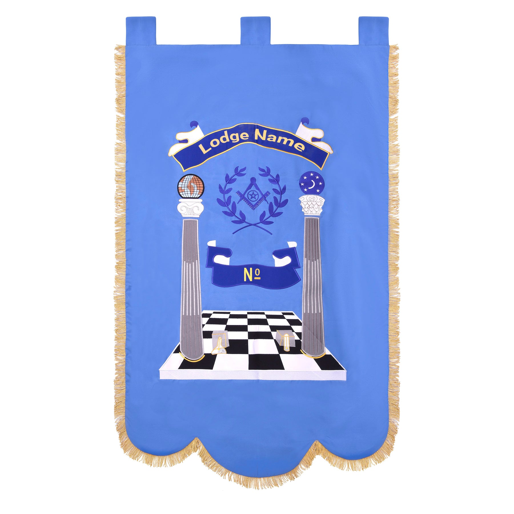 Master Mason Blue Lodge Banner - Blue Personalized Machine Embroidery - Bricks Masons