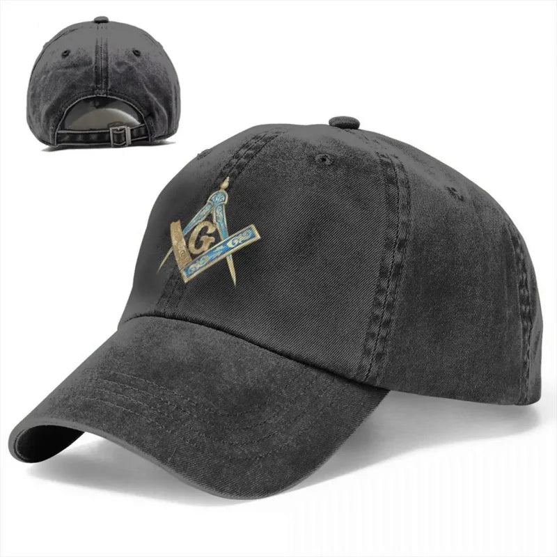 Master Mason Blue Lodge Baseball Cap - Blue & Gold Square Compass - Bricks Masons
