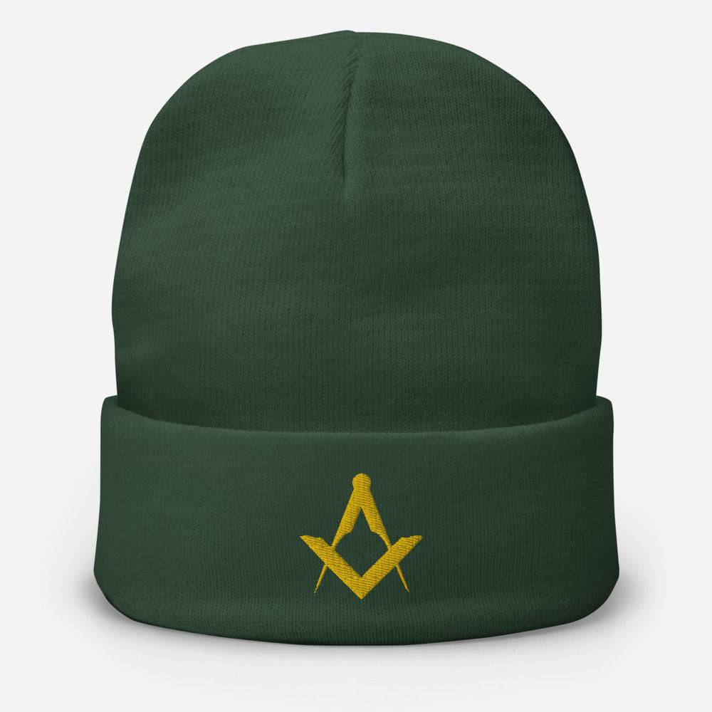 Master Mason Blue Lodge Beanie - Square and Compass Golden Embroidery - Bricks Masons