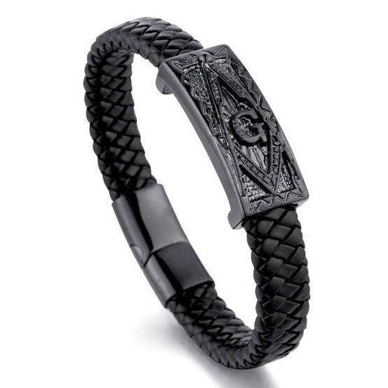 Master Mason Blue Lodge Bracelet - Braided Square & Compass Black - Bricks Masons