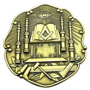 Master Mason Blue Lodge Car Emblem - Altar & Columns Gold Medallion - Bricks Masons