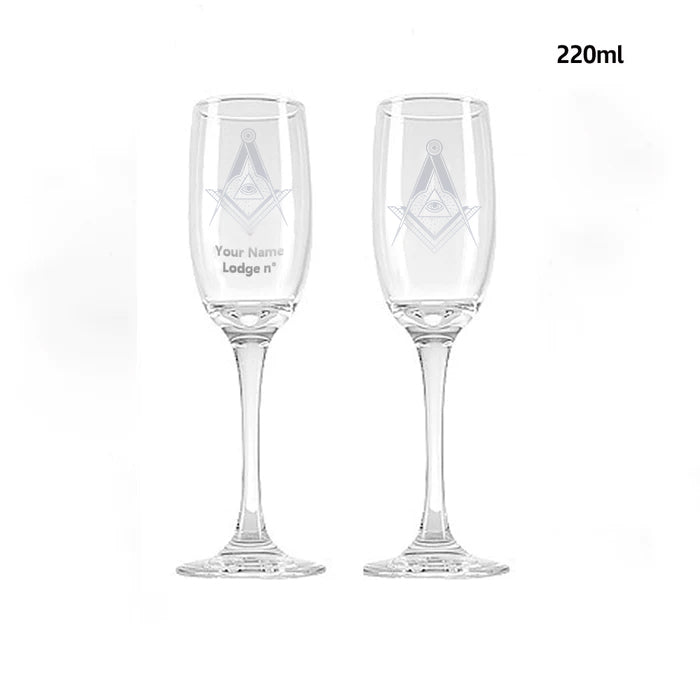 Master Mason Blue Lodge Champagne Flute - 2 Pieces Set - Bricks Masons