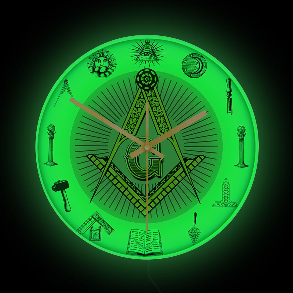 Master Mason Blue Lodge Clock - Golden Square and Compass G Digital LED - Bricks Masons