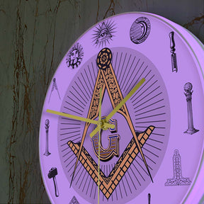 Master Mason Blue Lodge Clock - Golden Square and Compass G Digital LED - Bricks Masons