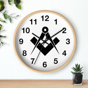 Master Mason Blue Lodge Clock - Square & Compass Wooden Frame - Bricks Masons