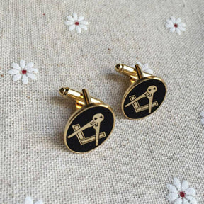 Master Mason Blue Lodge Cufflink - Oval & Gold - Bricks Masons