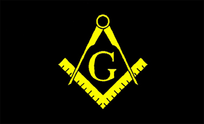 Master Mason Blue Lodge Flag - Black & Yellow Square & Compass G - Bricks Masons