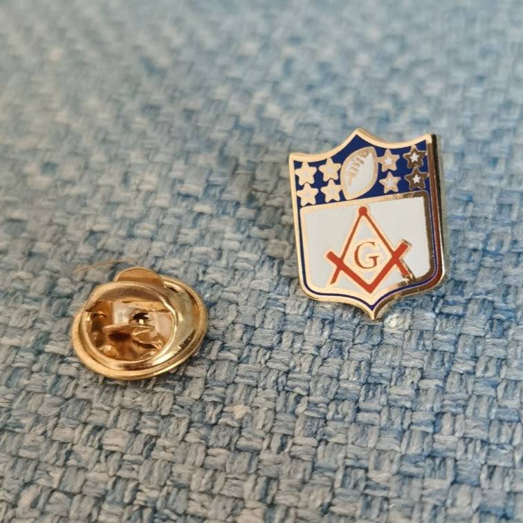 Master Mason Blue Lodge Lapel Pin - Football Square & Compass With G - Bricks Masons