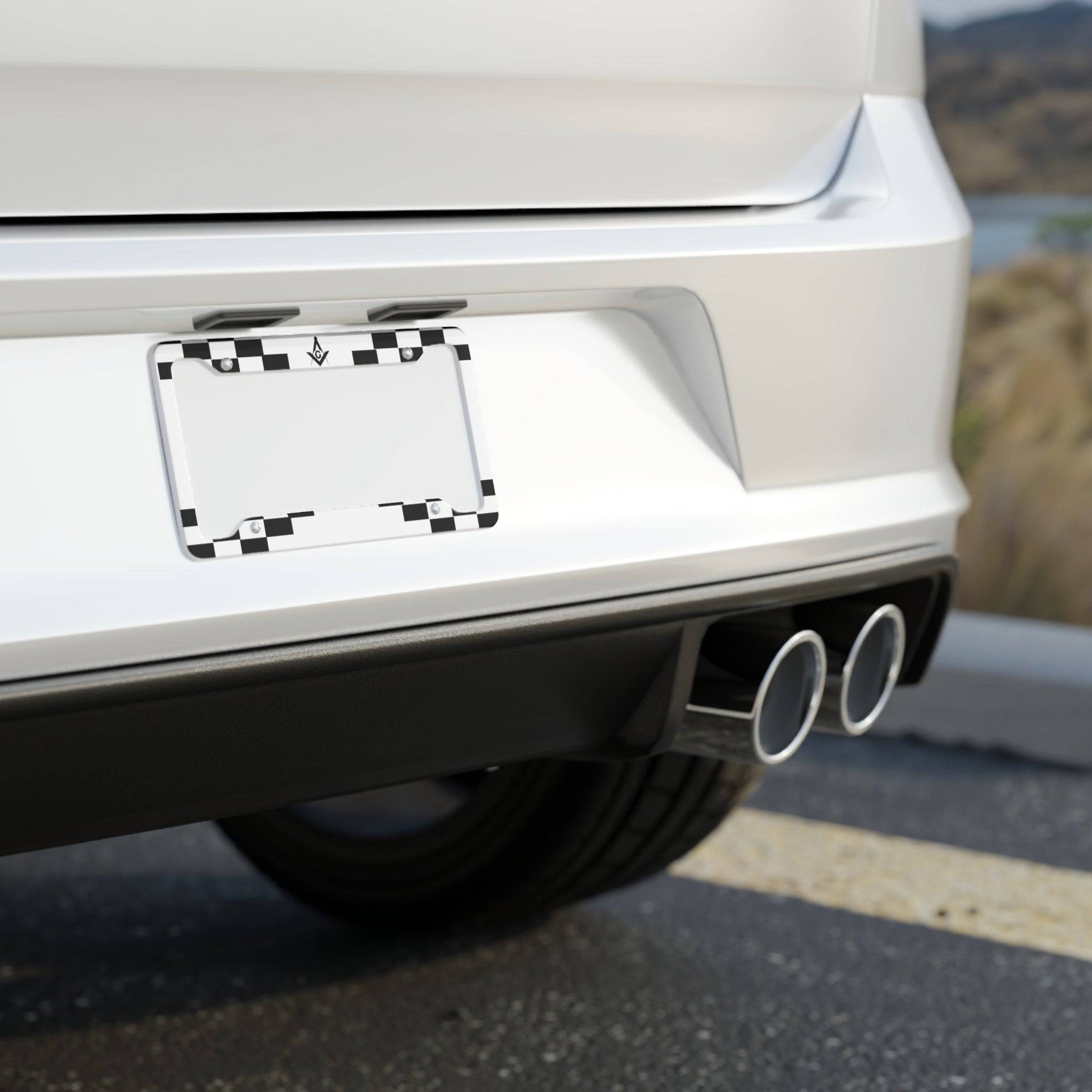 Master Mason Blue Lodge License Plate Frame - Black & White - Bricks Masons