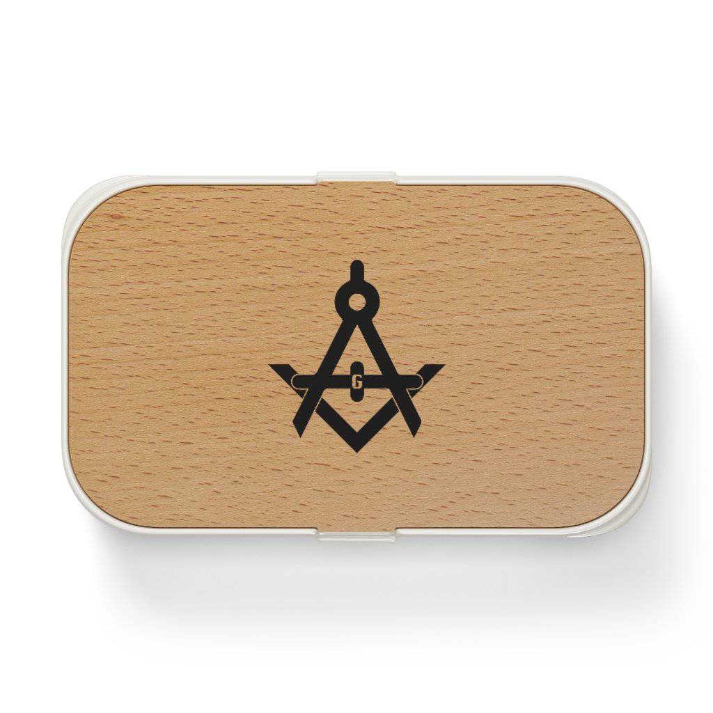 Master Mason Blue Lodge Lunch Box - Wooden Lid with Square & Compass G - Bricks Masons