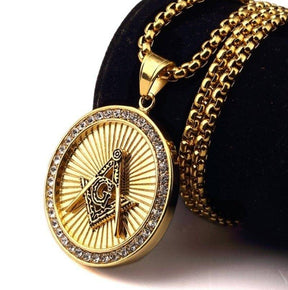 Master Mason Blue Lodge Necklace - Compass & Square G Gold - Bricks Masons