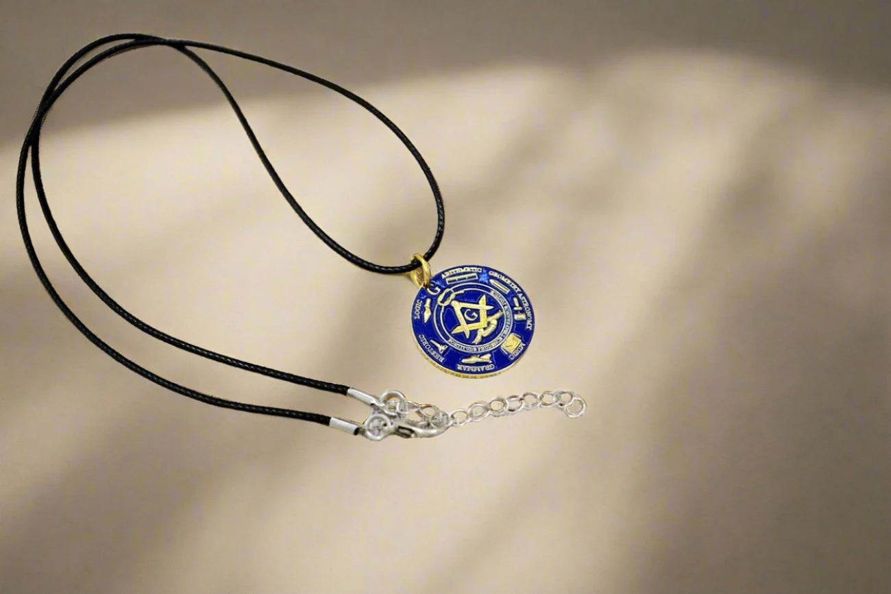 Master Mason Blue Lodge Necklace - Gold Plated Grip Tools With Leather Chain - Bricks Masons