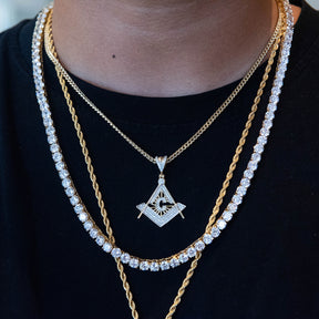 Master Mason Blue Lodge Necklace - Gold & White Copper Zircon With Rhinestones - Bricks Masons