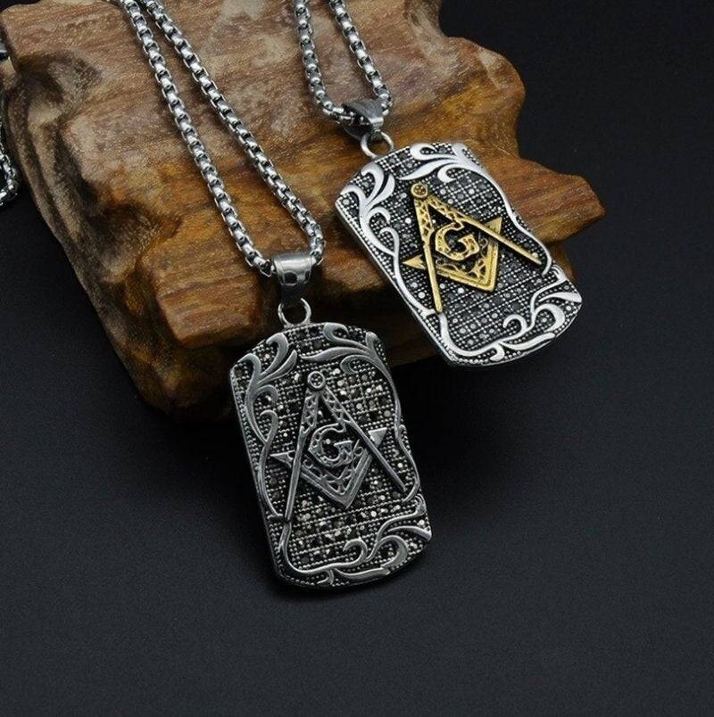 Master Mason Blue Lodge Necklace - Tag Motif [Gold & Silver] - Bricks Masons