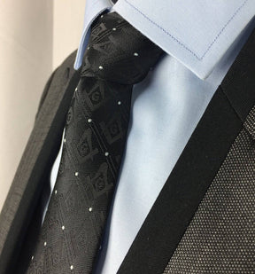 Master Mason Blue Lodge Necktie - Black with Polkadot Square & Compass G - Bricks Masons