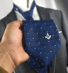 Master Mason Blue Lodge Necktie - Blue & Black with Polkadot Square & Compass G - Bricks Masons