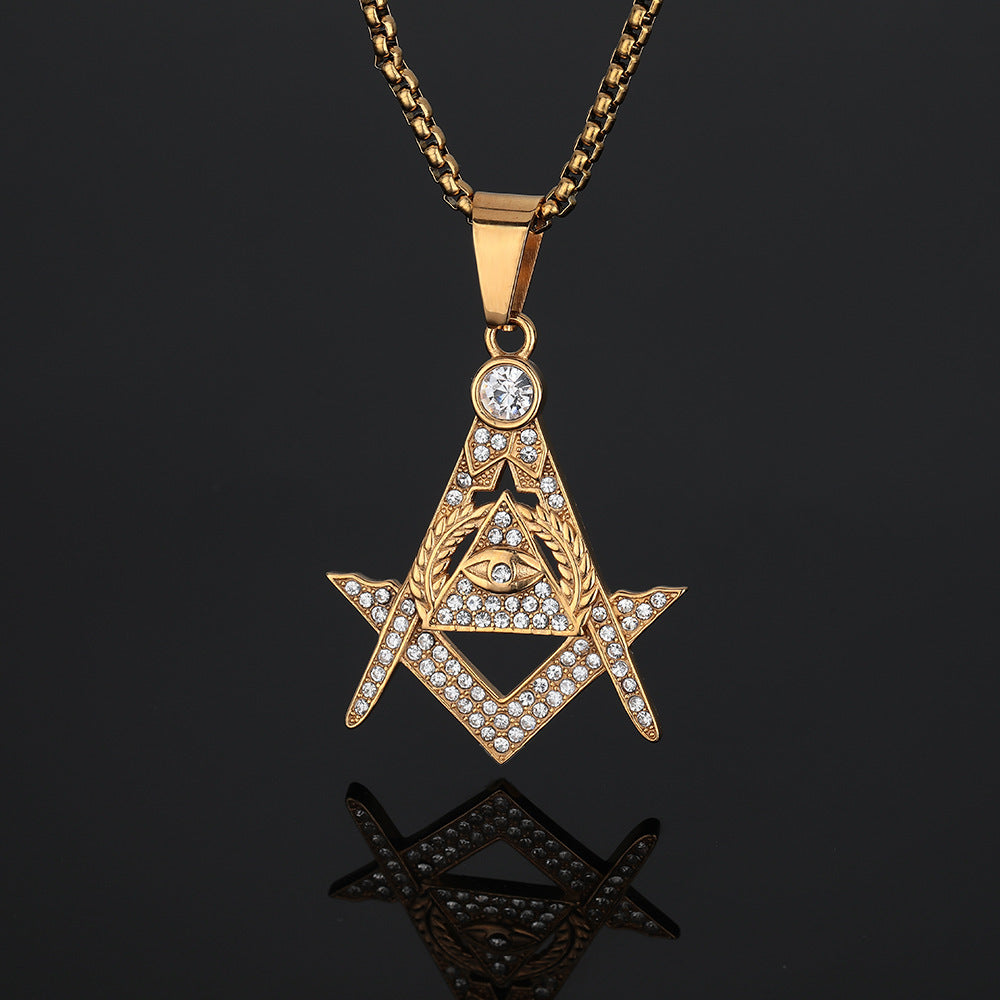 Master Mason Blue Lodge Pendant - Eye Of Providence Iced Out In Gold - Bricks Masons