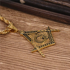 Master Mason Blue Lodge Pendant - Gold and Black Titanium Steel Square & Compass G - Bricks Masons