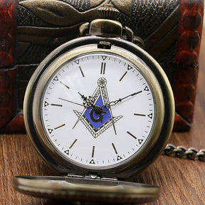 Master Mason Blue Lodge Pocket Watch - Square and Compass G Necklace (Golden & Bronze) - Bricks Masons
