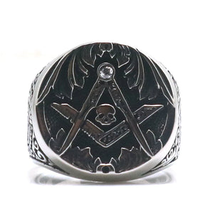 Master Mason Blue Lodge Ring - 316L Stainless Steel With Skull - Bricks Masons