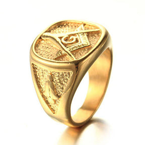 Master Mason Blue Lodge Ring - All Gold Stainless Steel - Bricks Masons