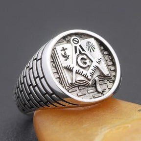 Master Mason Blue Lodge Ring - Bible Sterling Silver - Bricks Masons