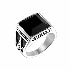 Master Mason Blue Lodge Ring - Black Stone Titanium Gold & Silver Color - Bricks Masons
