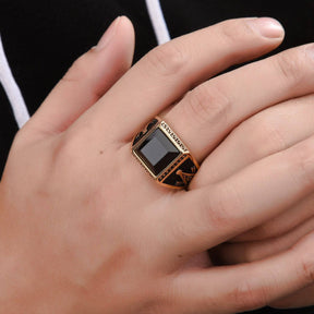 Master Mason Blue Lodge Ring - Black Stone Titanium Gold & Silver Color - Bricks Masons