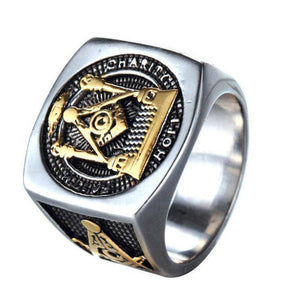 Master Mason Blue Lodge Ring - Faith Hope Charity Pillars Gold & Silver - Bricks Masons