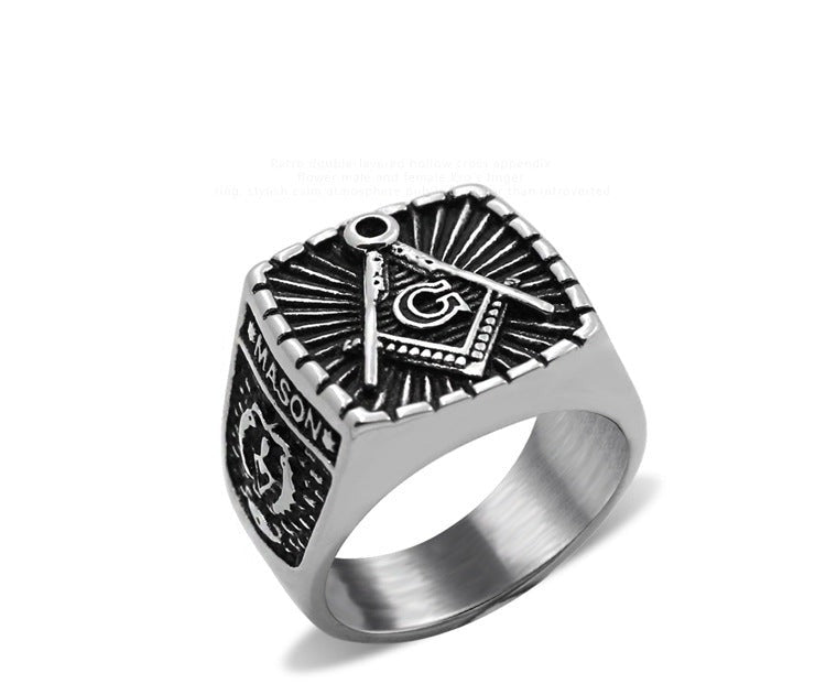 Master Mason Blue Lodge Ring - Silver Mason Square & Compass G - Bricks Masons