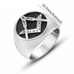 Master Mason Blue Lodge Ring - Silver Symbol Titanium Steel - Bricks Masons