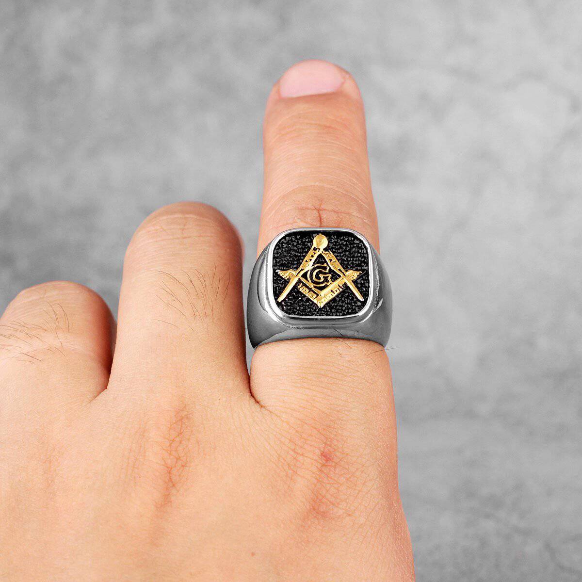 Master Mason Blue Lodge Ring - Square & Compass G High Quality Stainless Steel - Bricks Masons