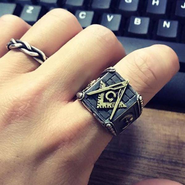 Master Mason Blue Lodge Ring - Sun Moon 925 Sterling Silver - Bricks Masons