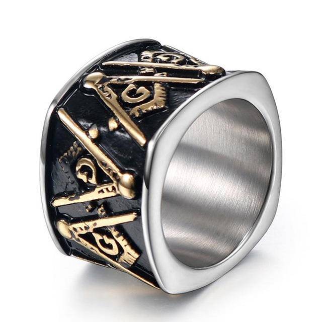 Master Mason Blue Lodge Ring - Vintage Band -(Gold/Black) - Bricks Masons