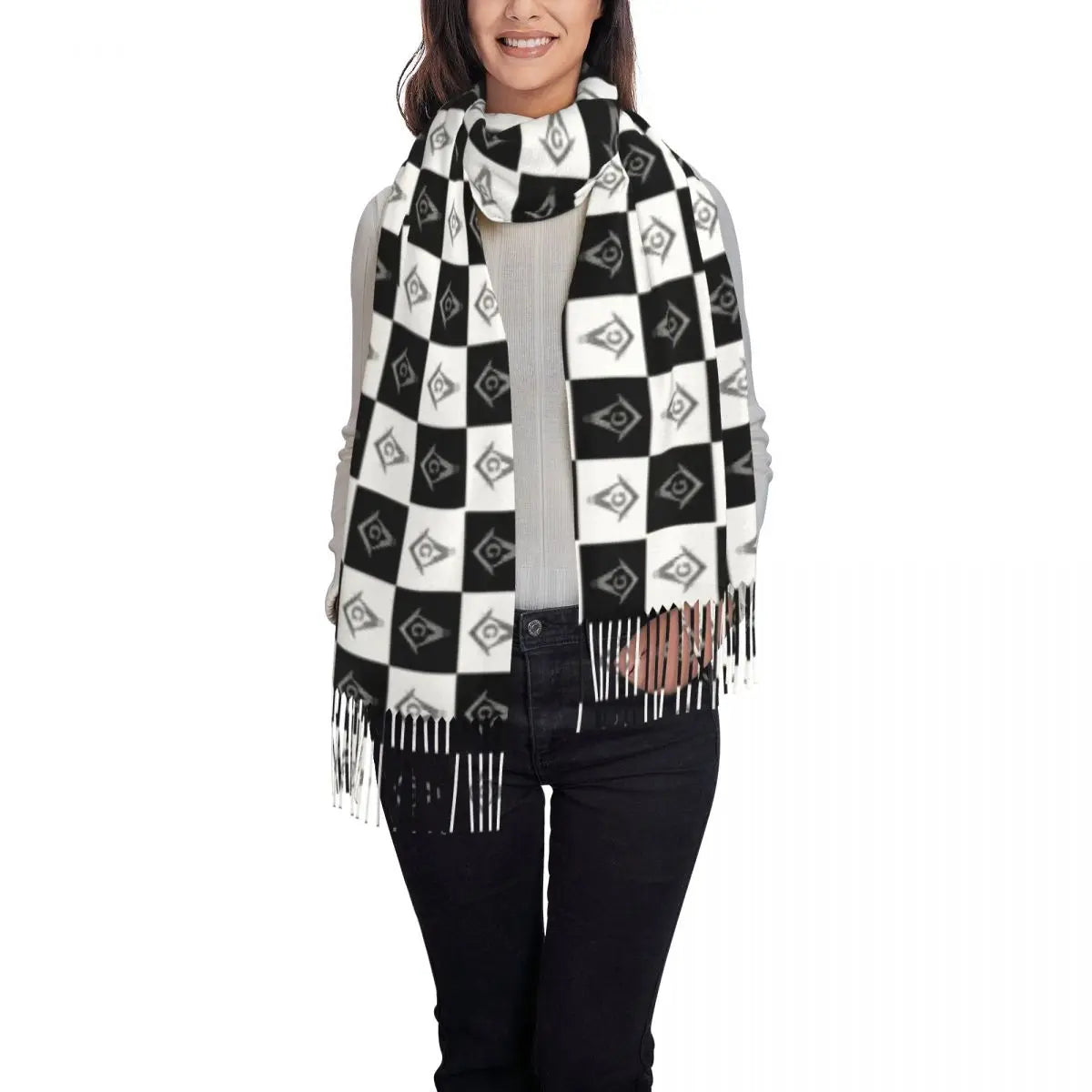 Master Mason Blue Lodge Scarf - Printed Checkered Pattern - Bricks Masons
