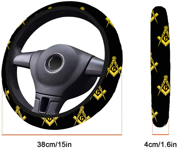 Master Mason Blue Lodge Steering Wheel Cover - White & Gold - Bricks Masons