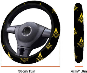 Master Mason Blue Lodge Steering Wheel Cover - White & Gold - Bricks Masons