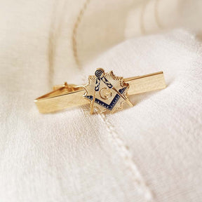 Master Mason Blue Lodge Tie Clip - Gold With Flaming Square and Compass G - Bricks Masons