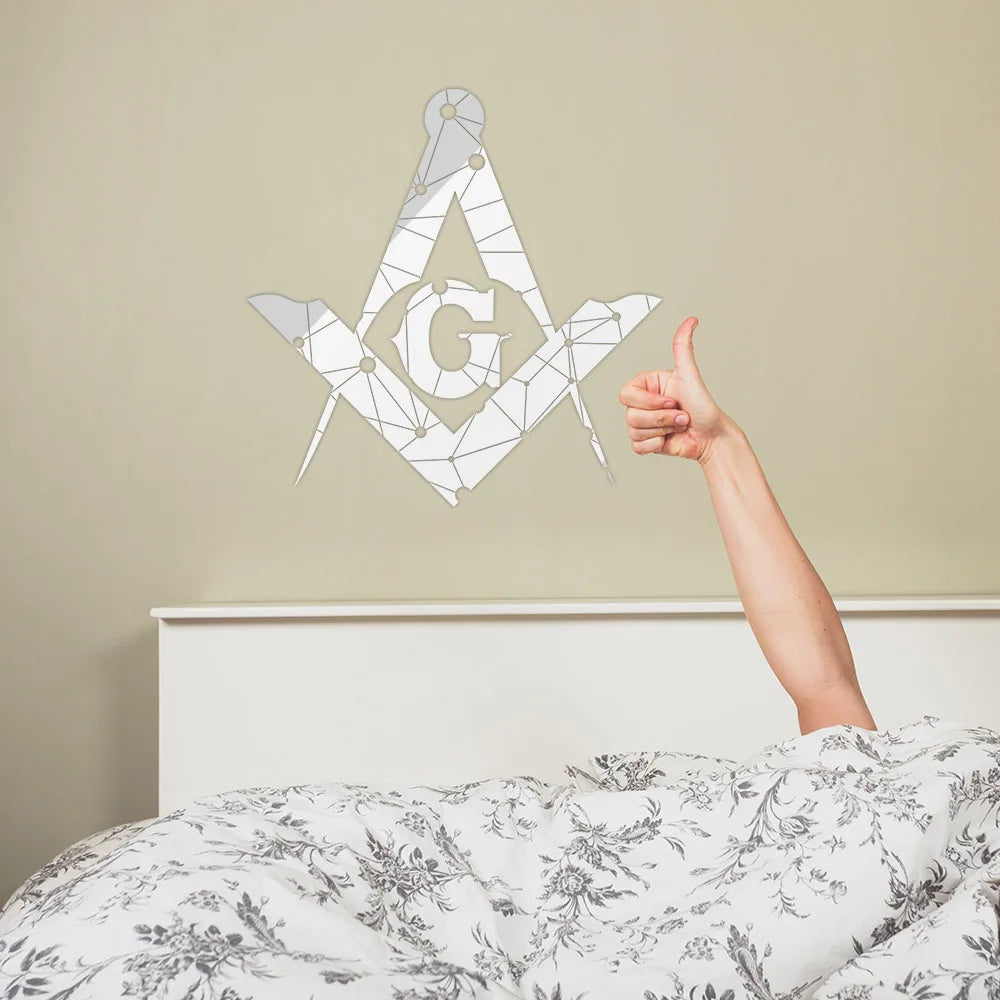 Master Mason Blue Lodge Wall Monogram - Silver Dotted Square & Compass G - Bricks Masons