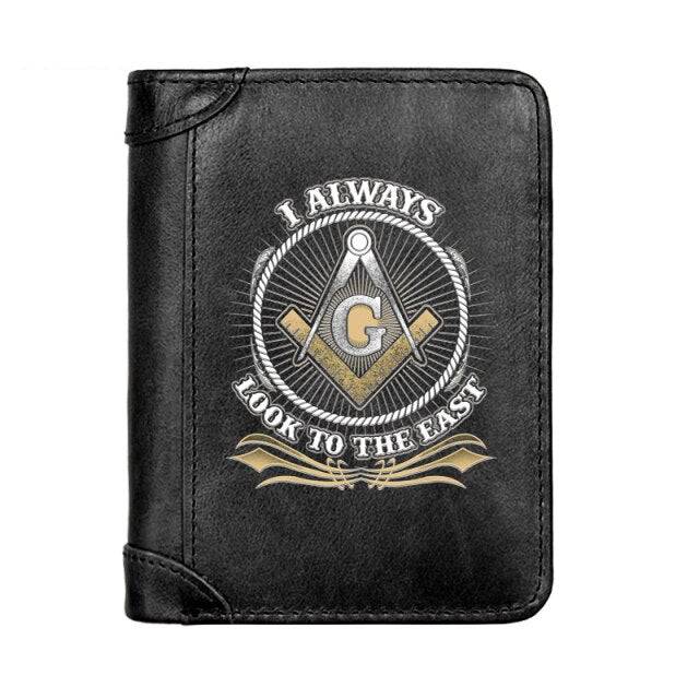Master Mason Blue Lodge Wallet - Genuine Leather I Always Look to East - Bricks Masons