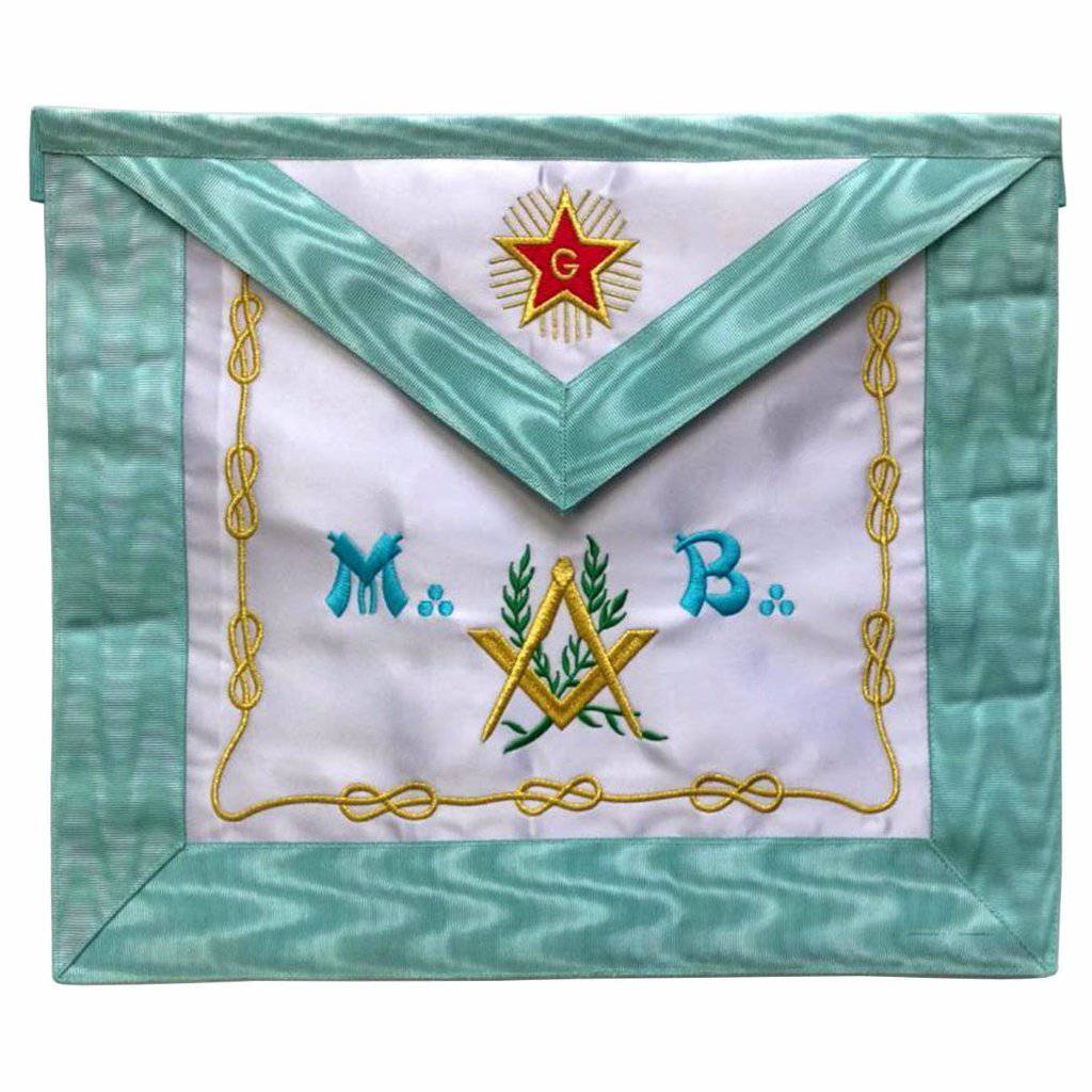 Master Mason French Rite Apron - Sky Blue Silk & Moire Star G - Bricks Masons