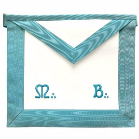Master Mason French Rite Apron - White & Sky Blue Moire Machine Embroidery - Bricks Masons