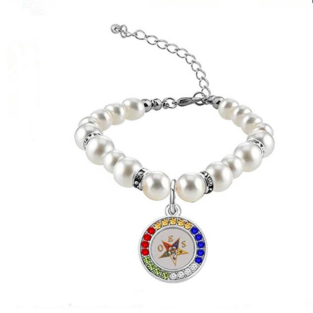 OES Bracelet - Charm With Rhinestones - Bricks Masons
