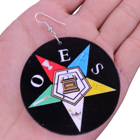 OES Earring - Painted Natural Wood - Bricks Masons