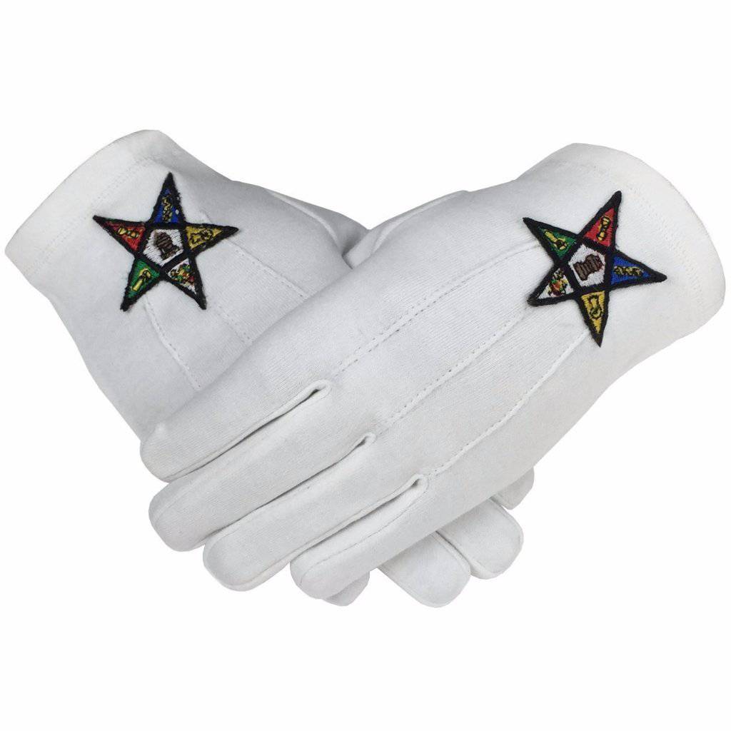 OES Gloves - White Cotton Machine Embroidered Emblem - Bricks Masons