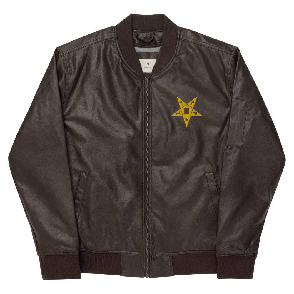 OES Jacket - Leather Golden Embroidery - Bricks Masons