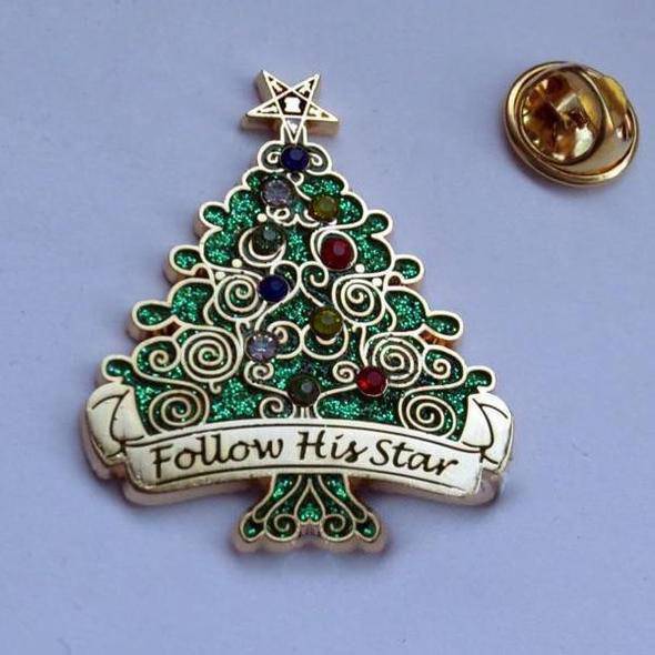 OES Lapel Pin - Follow His Star 3.7cm Christmas tree - Bricks Masons