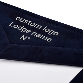 Organist Blue Lodge Officer Apron - Navy Velvet With Silver Embroidery Thread - Bricks Masons