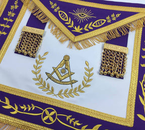 Past Master Blue Lodge Apron - White & Purple with Gold Fringe - Bricks Masons