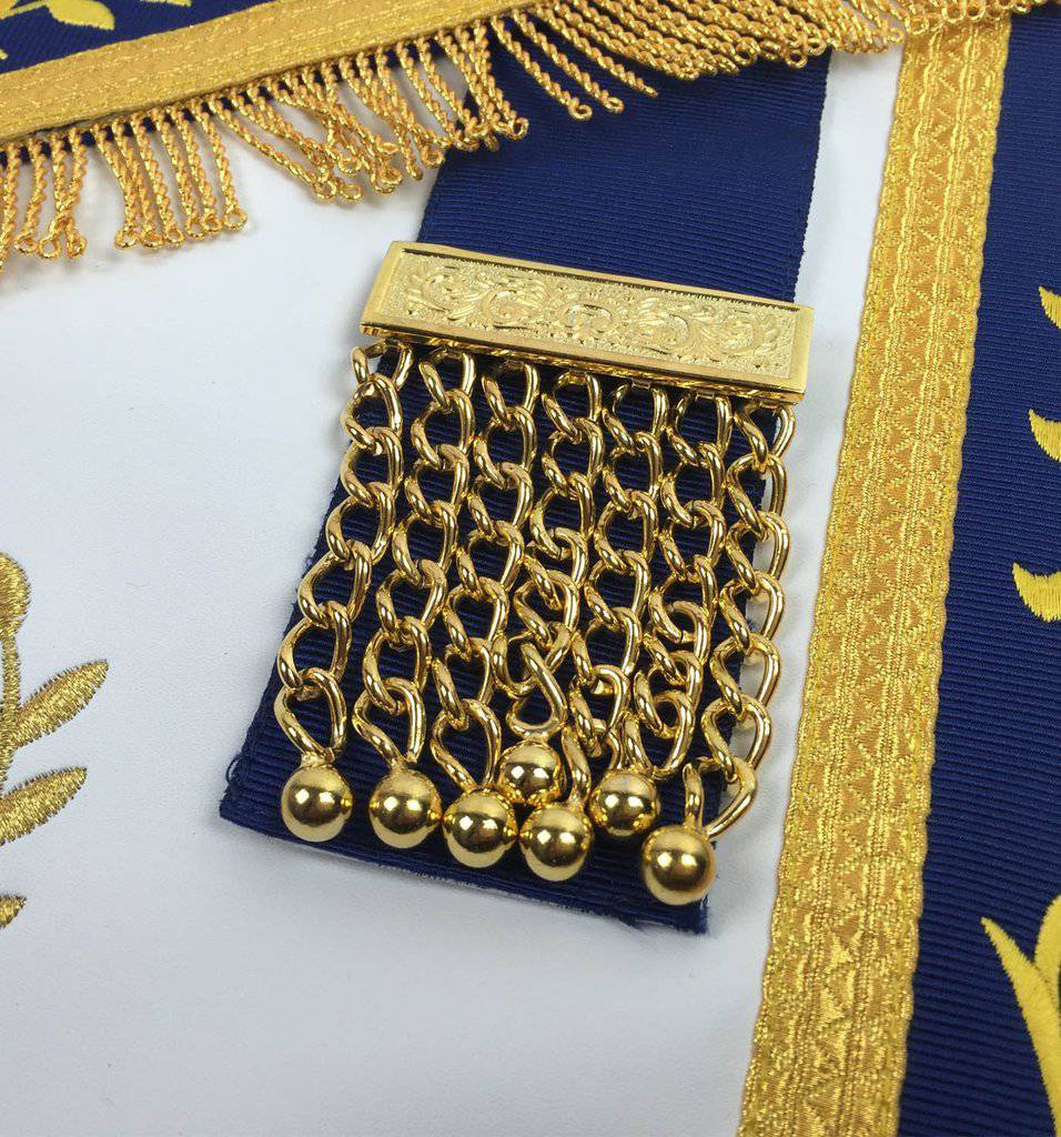 Past Master Blue Lodge Apron - White & Royal Blue - Bricks Masons